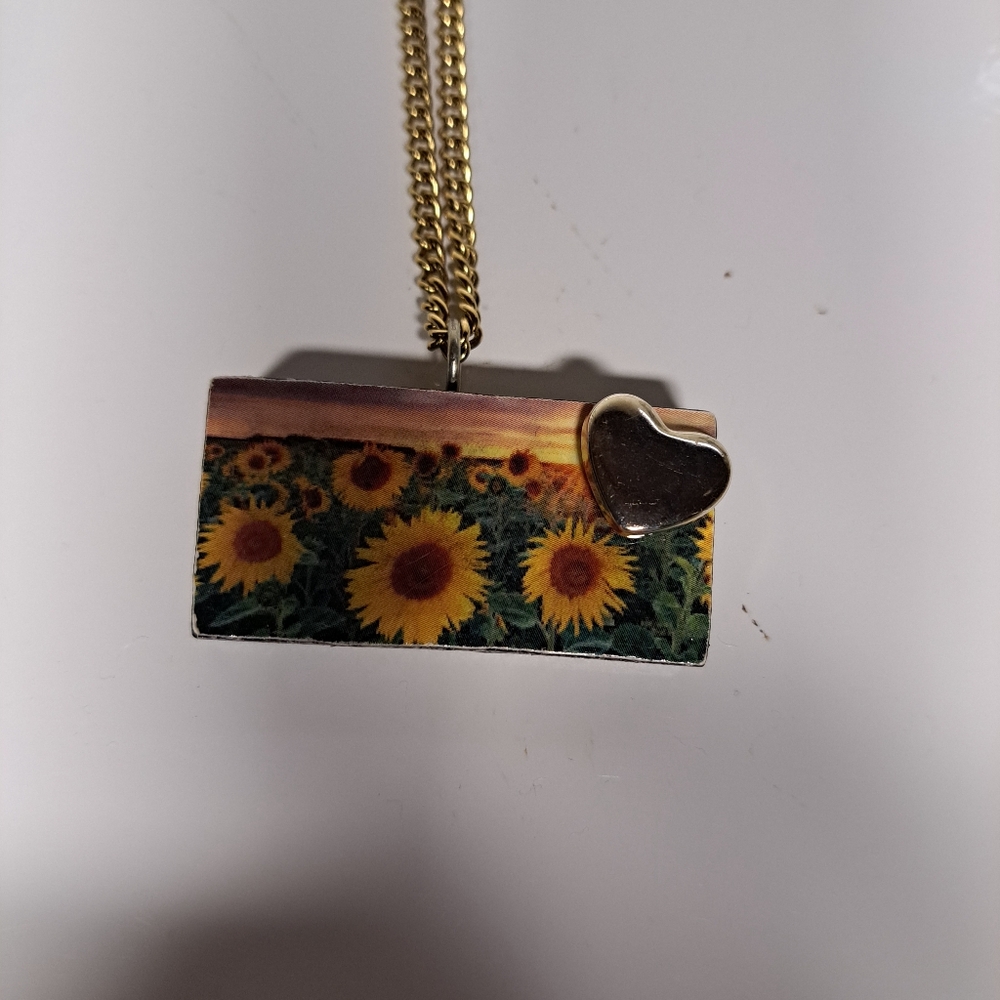 Domino Charm,reversable Sunflowers Pendant,Handmade
